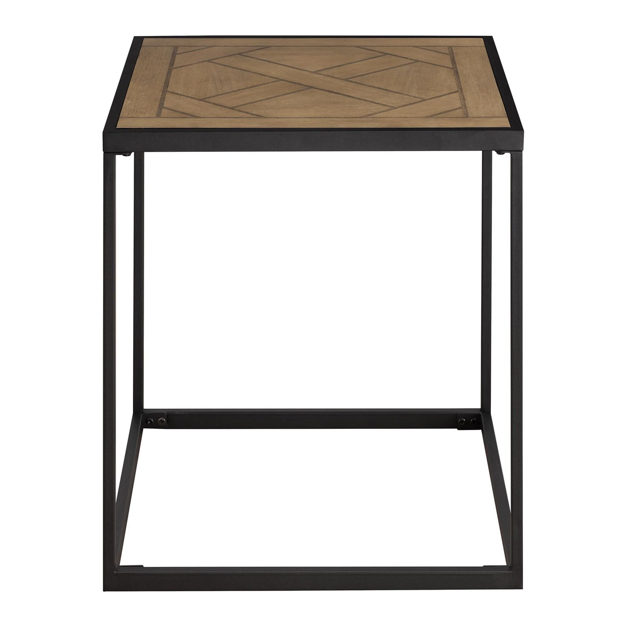 Walker Edison Urban 20" Parquet-Top Metal Square Side Table, Parquet Veneer