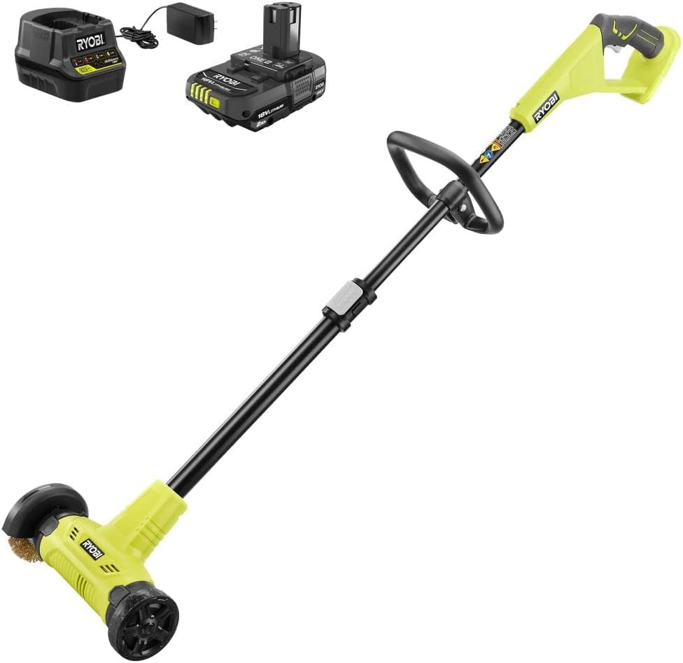 RYOBI ONE+ 18V Patio Cleaner with Wire Brush Edger with 2.0 Ah Battery and Charger, GREEN