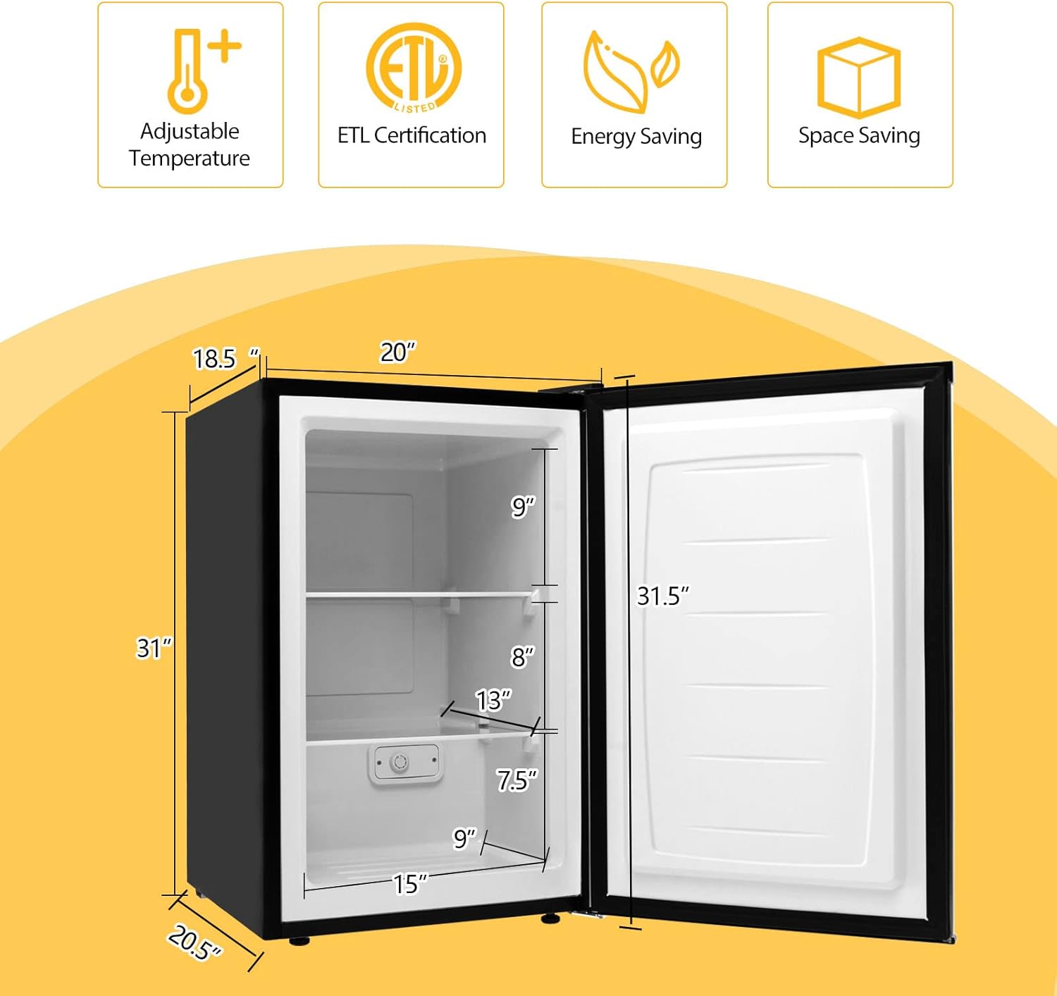 COSTWAY Compact Single Door Upright Freezer - Mini Size with Stainless Steel Door - 3.0 CU FT Capacity - Adjustable