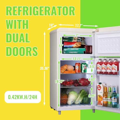 DEMULLER Small Refrigerator with Freezer, 2 Door Mini Fridge with Handle, Apartment Size Refrigerator Top Freezer Compact Fridge for Bedroom, Office, Garage, 3.5 Cu.ft