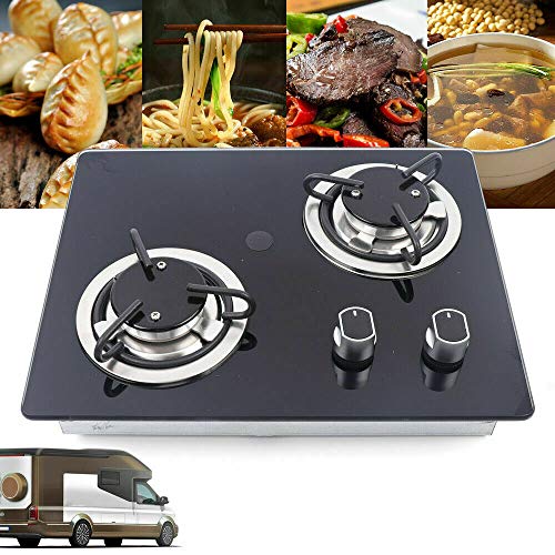 Drop-In Rv Stove Propane, 2 Burner Built-In RV Cooktop Stove,Tempered Glass Stainless Steel Boat RV Caravan Kitchen Stove Gas Hob Cooktop Cook for Household RV Picnics