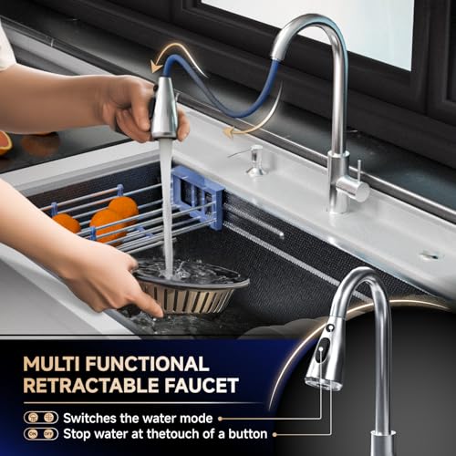 Stainless Steel Utility Sink,24" FreeStanding Laundry&Utility Room Sinks with Cold and Hot Water Faucet,Hoses and Drain Kit Commercial Single Bowl,Laundry Sink for Kitchens, Garage (24x18x36 Black)
