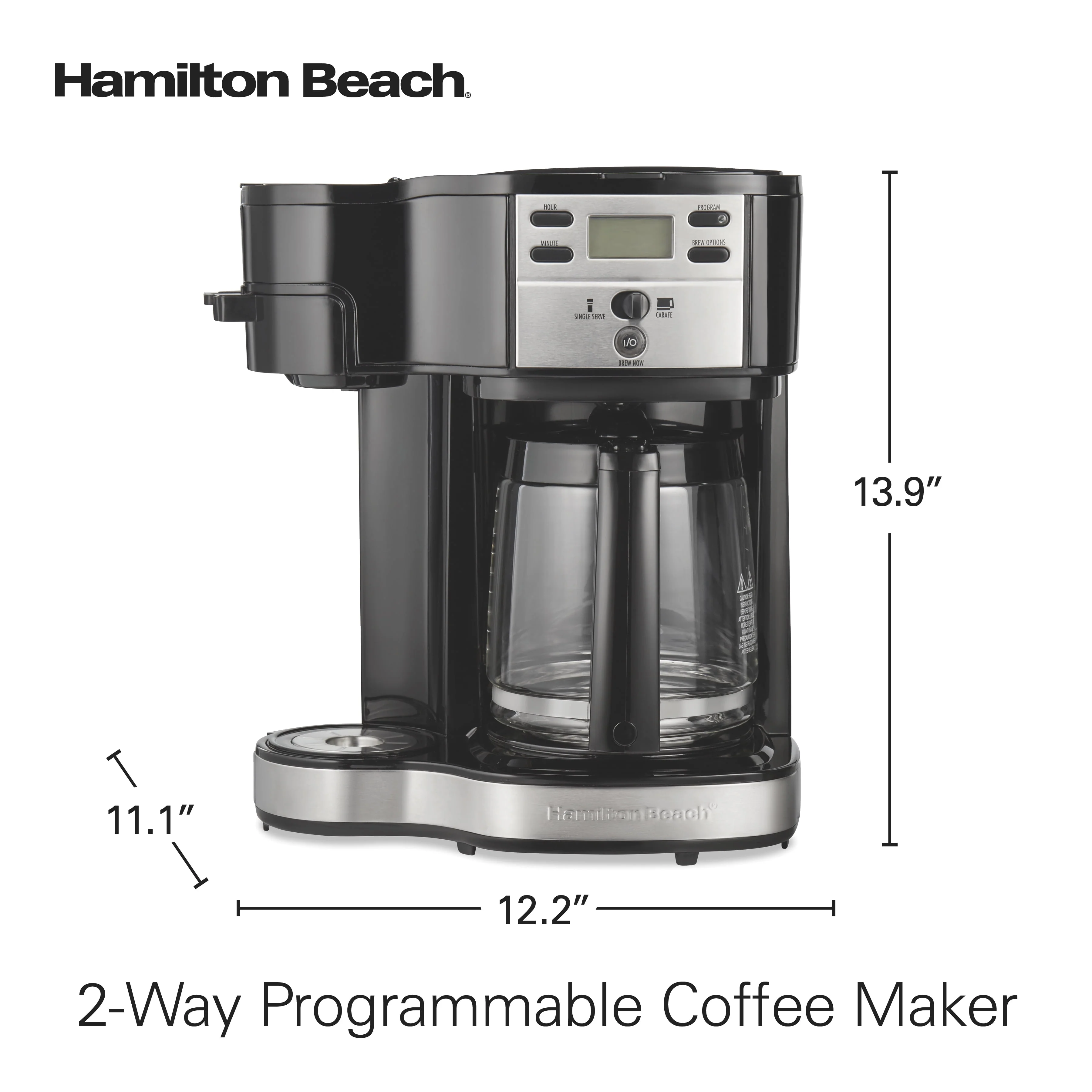 Hamilton Beach 2-Way Programmable Coffee Maker, Single-Serve and 12-Cup Pot, Glass Carafe, Stainless Steel, New, 47650