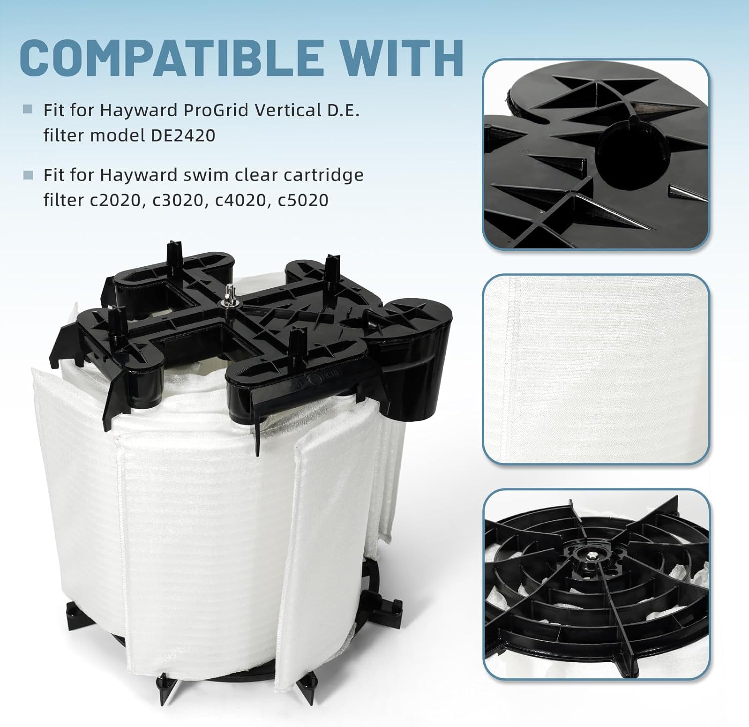 DE2420 Grid Filter Element Cluster Fit for Hayward ProGrid D.E. Model | Hayward SwimClear Cartridge Filter C2020 C3020 C4020 C5020#Replace DEX2420DC 24 Sq.Ft. Grid Complete Cluster Assy 2420