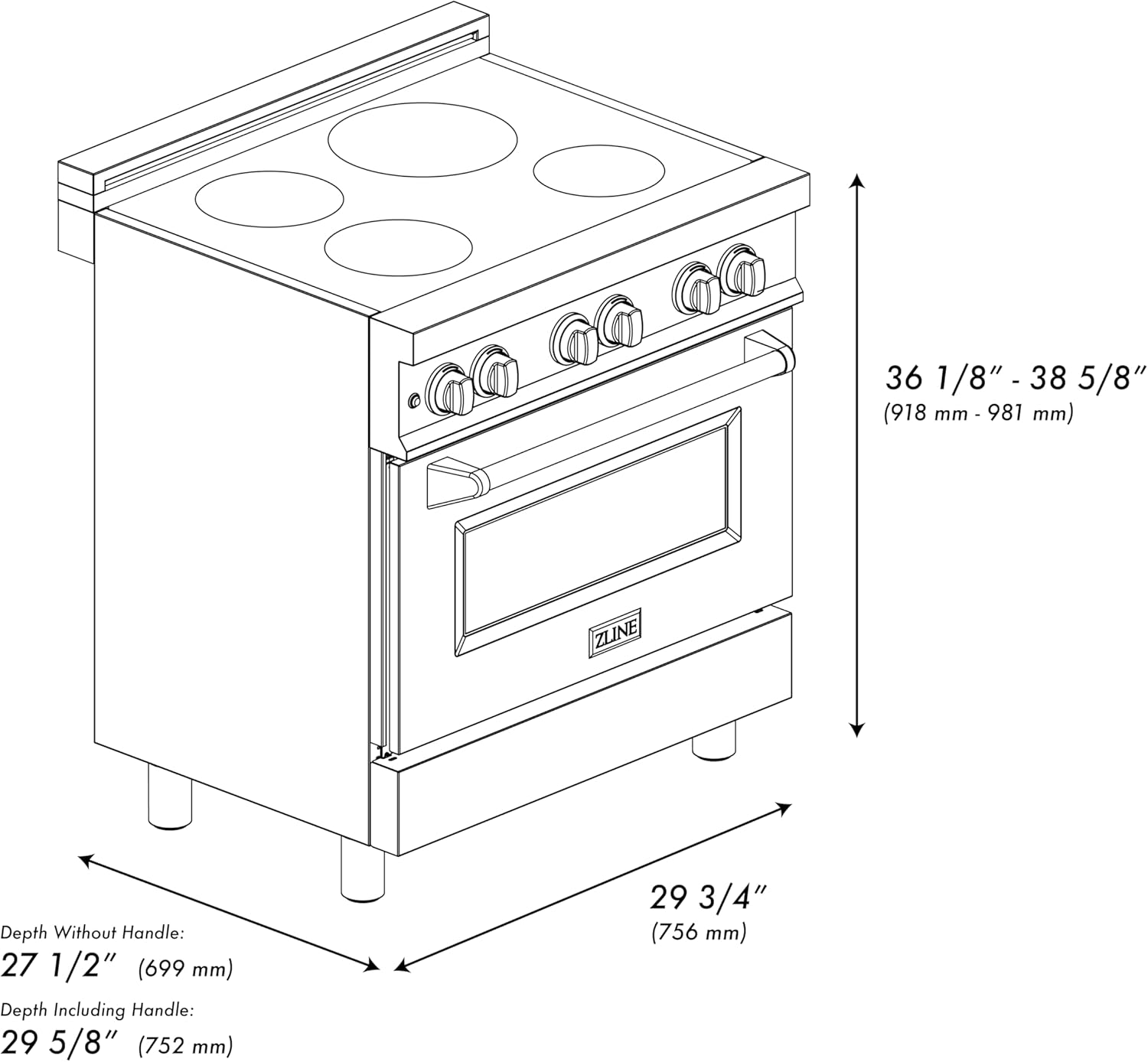 ZLINE 36" 4.6 cu. ft. Induction Range with a 4 Element Stove and Electric Oven in Black Stainless Steel (RAIND-BS-36)