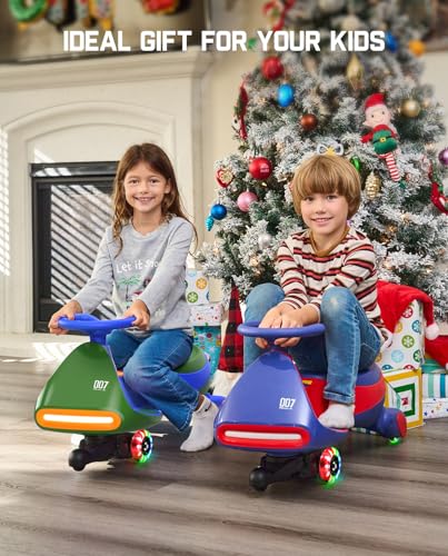 FanttikRide 12V N7 Pro Electric Wiggle Car with Pedal, Rechargeable Battery, CyberWiggle, 2 in 1 Swing Car, 2 Speed, Anti-Rollover, Flashing Wheels, Bluetooth, for Ages 3 and Up, 150 Lbs, Blue