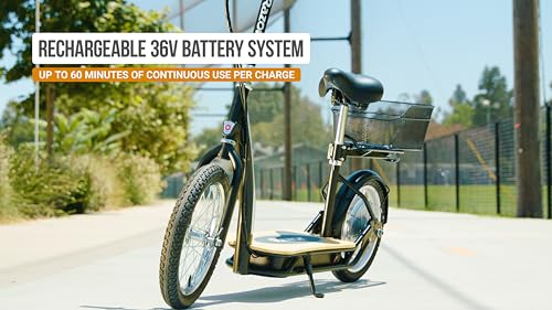 EcoSmart Metro Electric Scooter – Padded Seat, Wide Bamboo Deck, 16" Air-Filled Tires, 500w High-Torque Motor, Up to 18 mph, 12-Mile Range, Rear-Wheel Drive