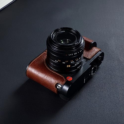 Camera Half Case for Leica Q3,SIUTATDSH Vintage Metal Genuine Leather Camera Protective Cases Stylish Portable Shockproof (BlackC)