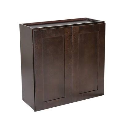 Frits Ready to Assemble 27x36x12 in. Shaker Style Kitchen Wall Cabinet 2-Door in White Ebern Designs Finish: Espresso