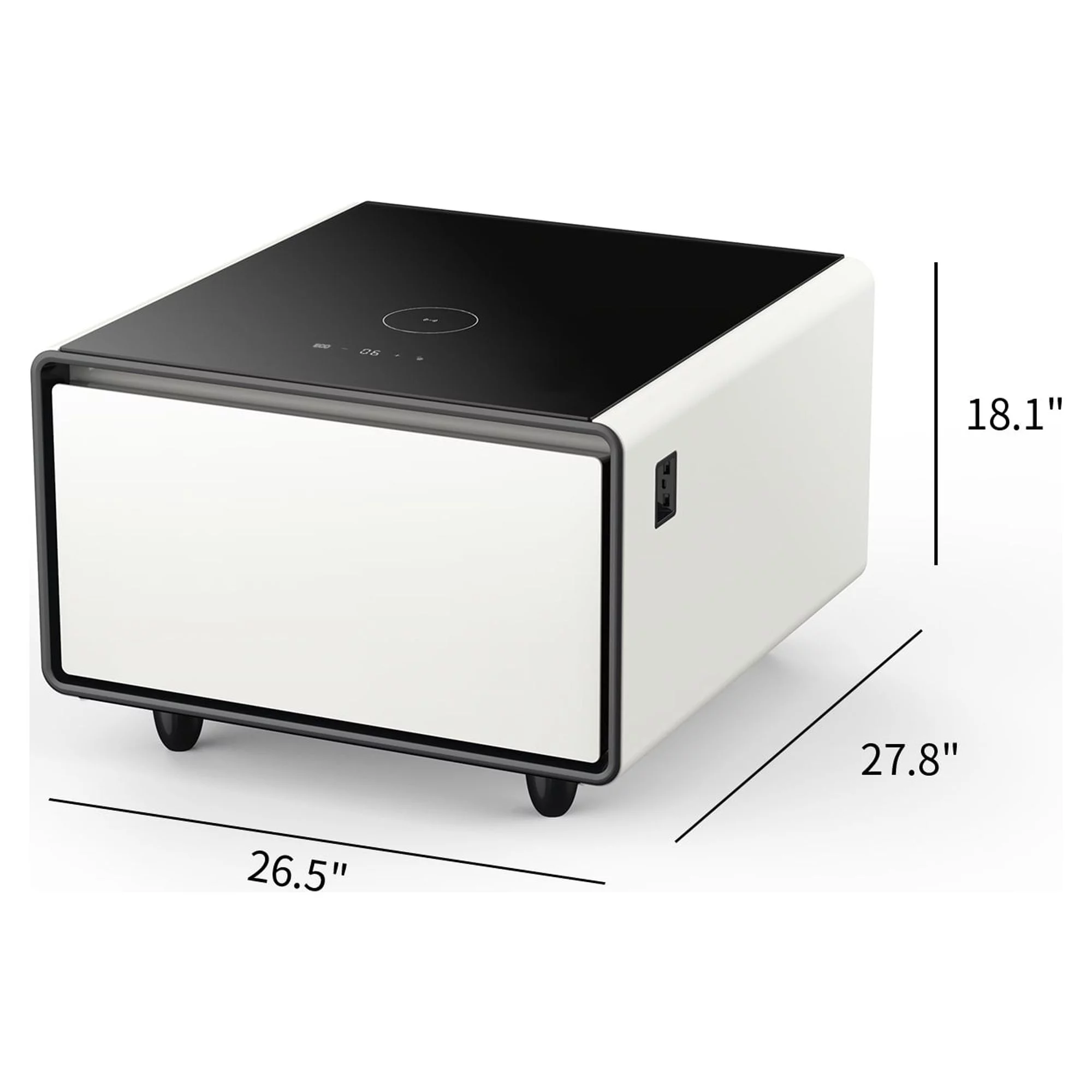 Livtab Smart Side Table with Built in Fridge, Charging Station, End Table with Storage Drawer, Control Panel for Living Room, White