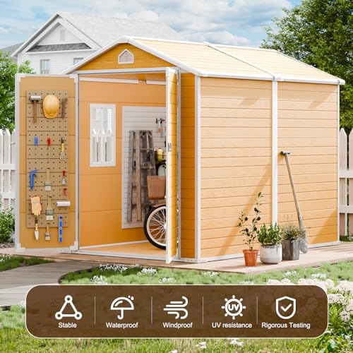 8x6x7 FT Resin Storage Shed, Waterproof Outdoor Storage Shed w/Floor, 2 Windows, Double Lockable Doors & Vents, Tool Shed for Patio Garden, Lawn, Backyard, Dove Grey