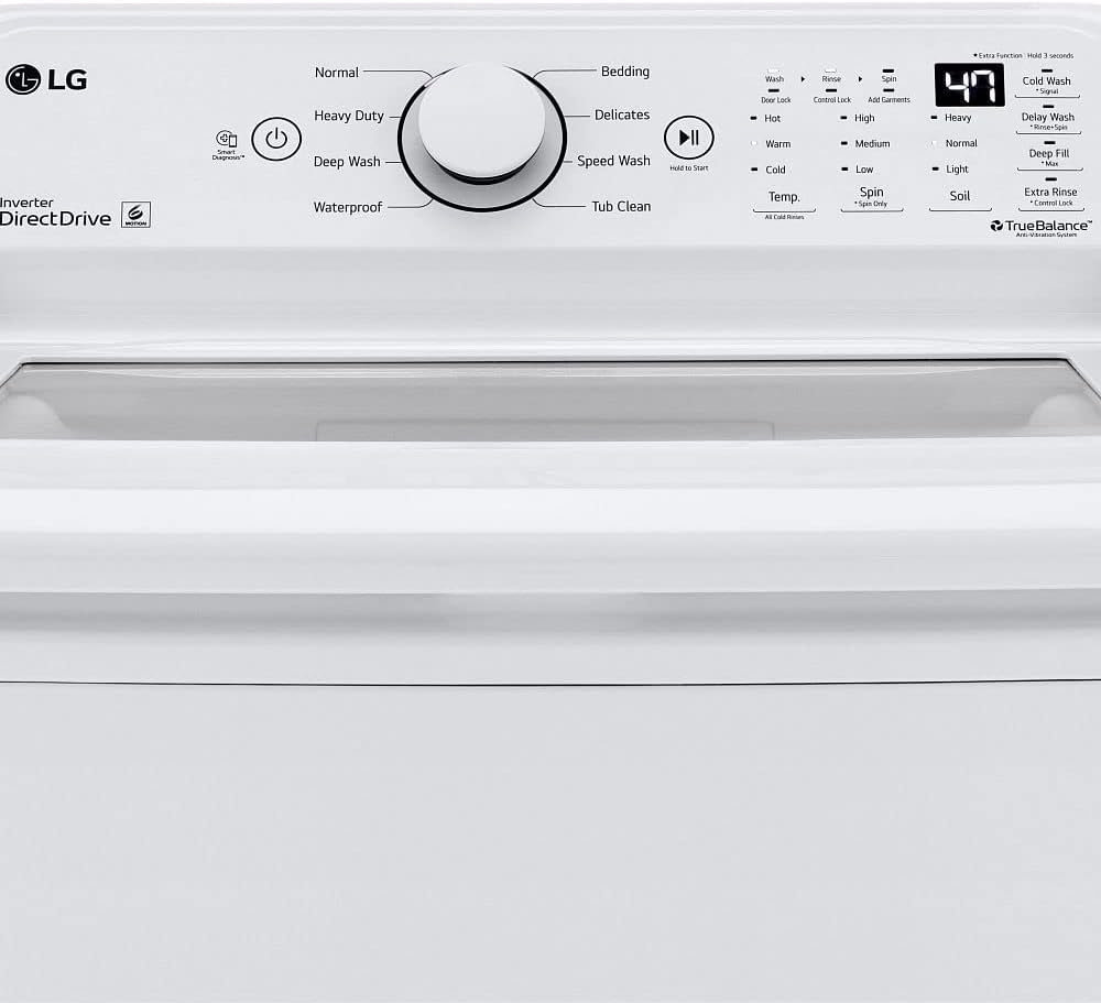 LG WT7005CW Ultra Large Capacity Top-Load Washer with TurboDrum - White with an LG DLE7000W Ultra Large Capacity Electric Dryer with Sensor Dry - White (2021)