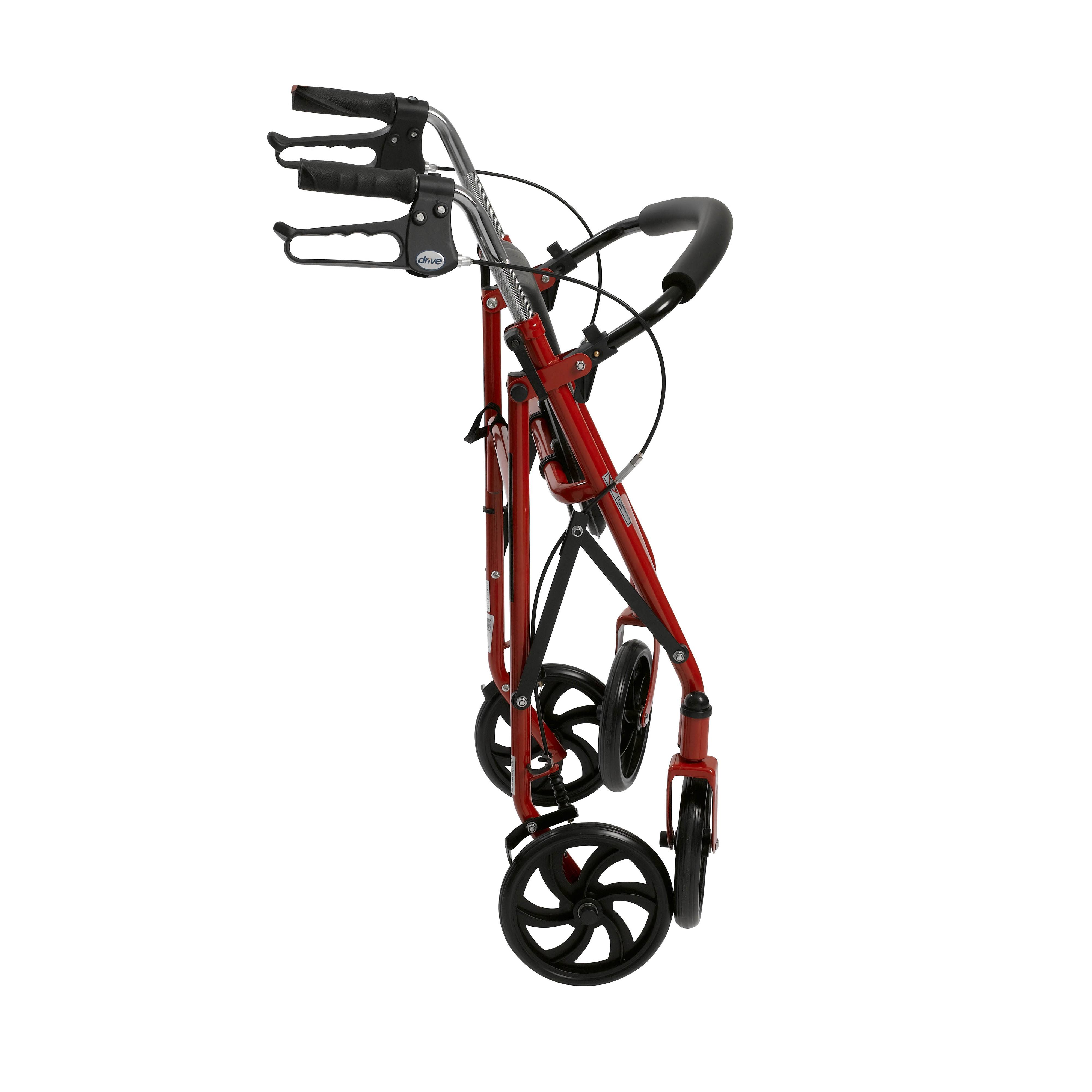 Drive Medical Four Wheel Rollator Walker with Fold Up Removable Back Support, Red