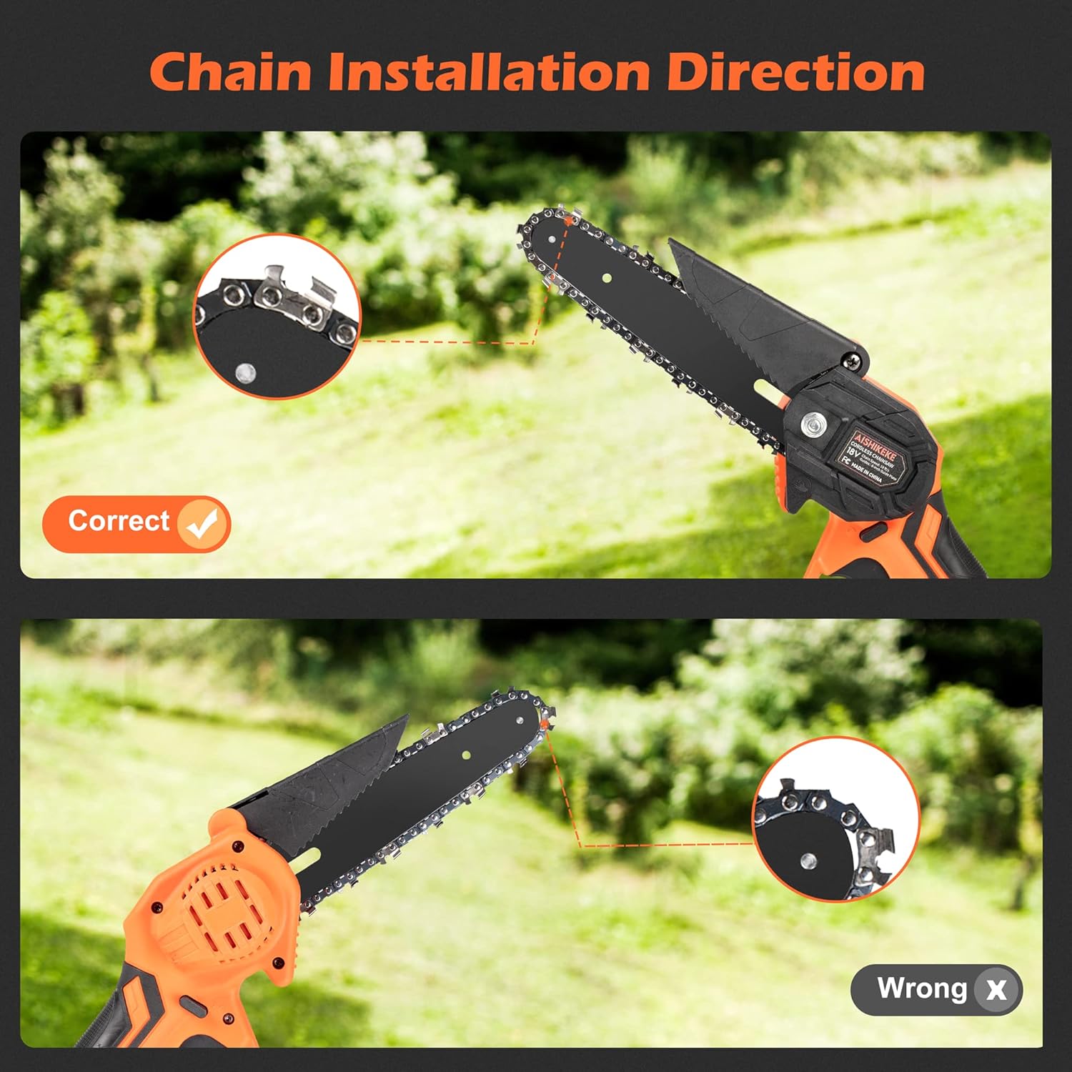 Mini Chainsaw 6 Inch, AISHIKEKE Cordless Power Chainsaw with 2 Rechargeable Battery, Portable One-Hand Handheld Small Pruning Saw with Security Lock for Tree Trimming Wood Cutting Pack of 2