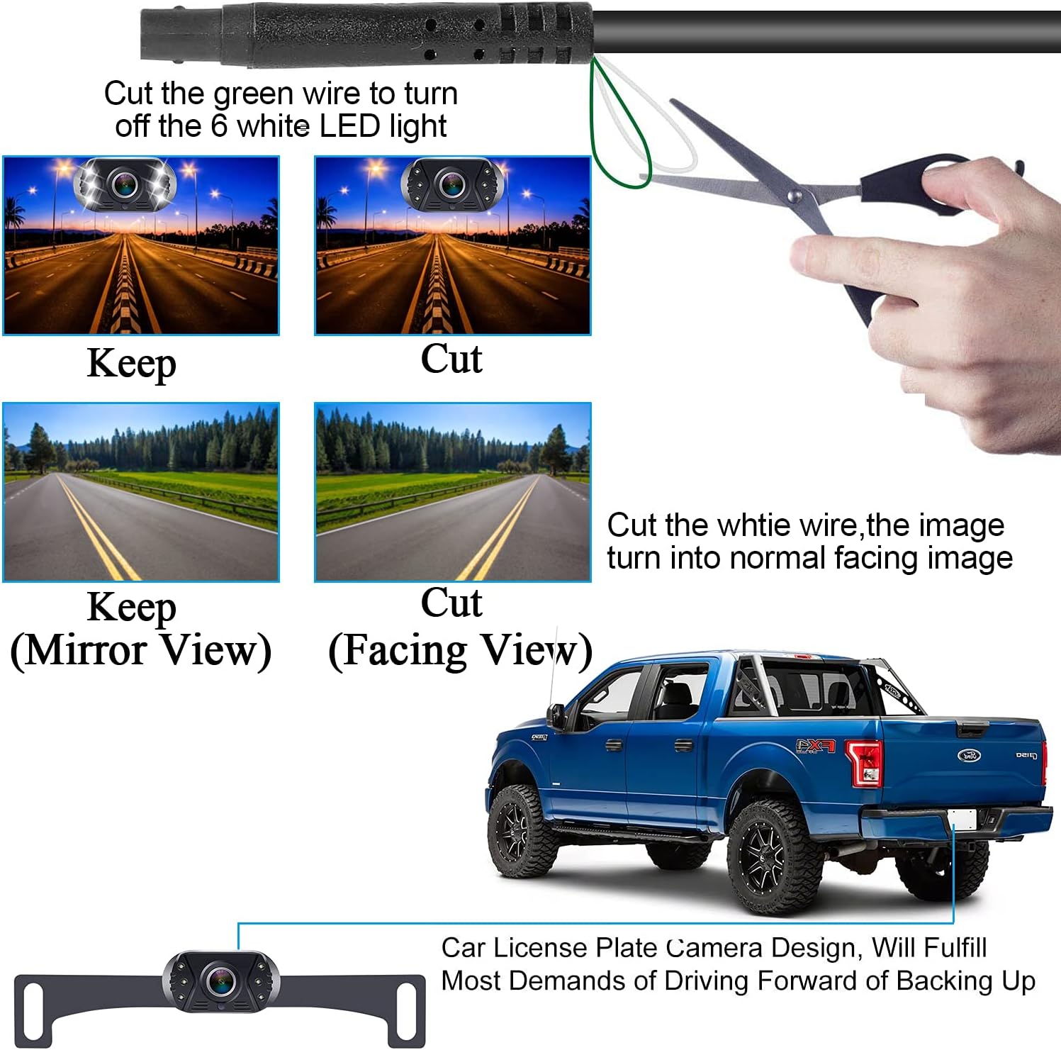 Backup Camera Rear View Monitor Kit HD 1080P for Car Truck Minivan Waterproof Night Vision DIY Grid Lines LeeKooLuu LK3 Pack of 2