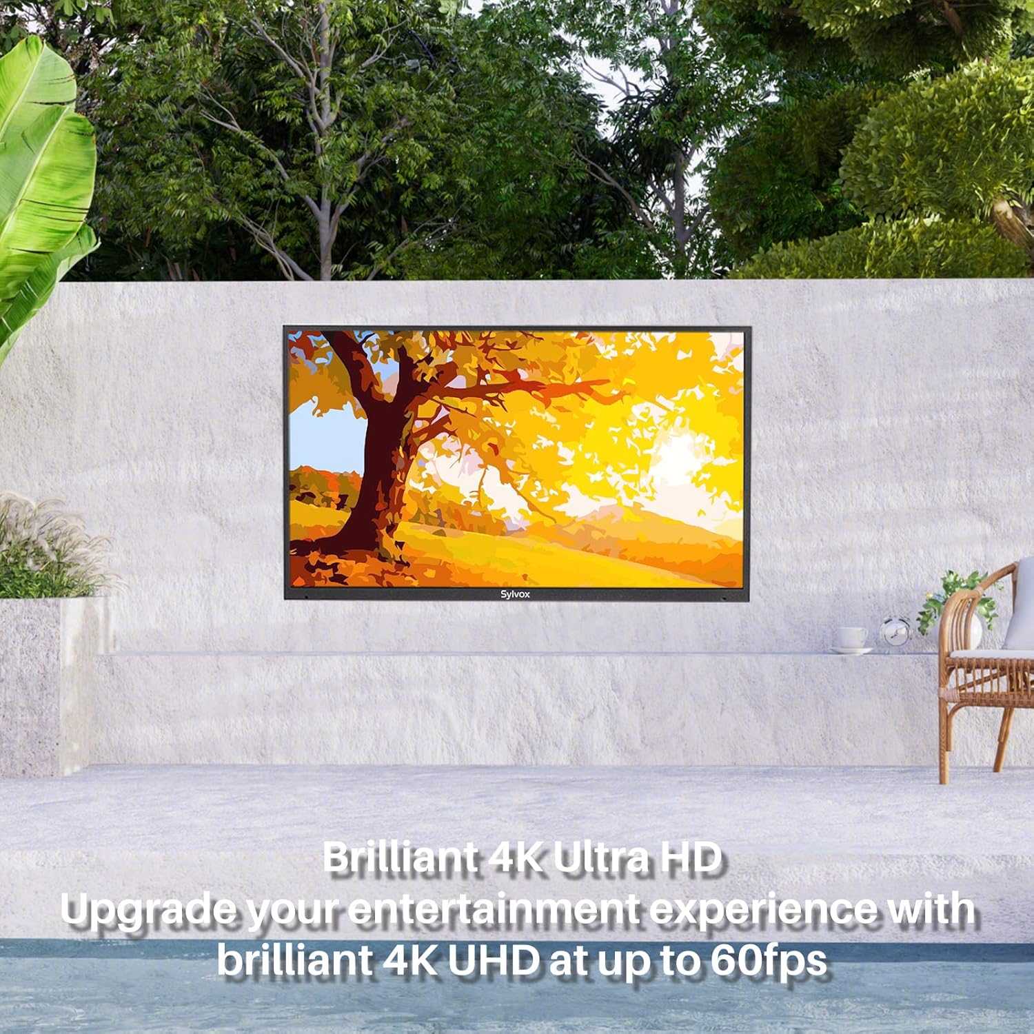 SYLVOX 43” Outdoor TV with 60W Waterproof Soundbar & Wall Mount, 4K Weatherproof TV, IP55 Waterproof TV & IP65 Bluetooth Speaker, 1000nits Brightness for Partial Sun Areas
