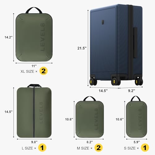 LEVEL8 Hard Shell Carry on Luggage Airline Approved, Carry-on Suitcases with Wheels, Lightweight Luminous Textured Hardside Travel Bag with Tsa Lock, 20 Inch, Black