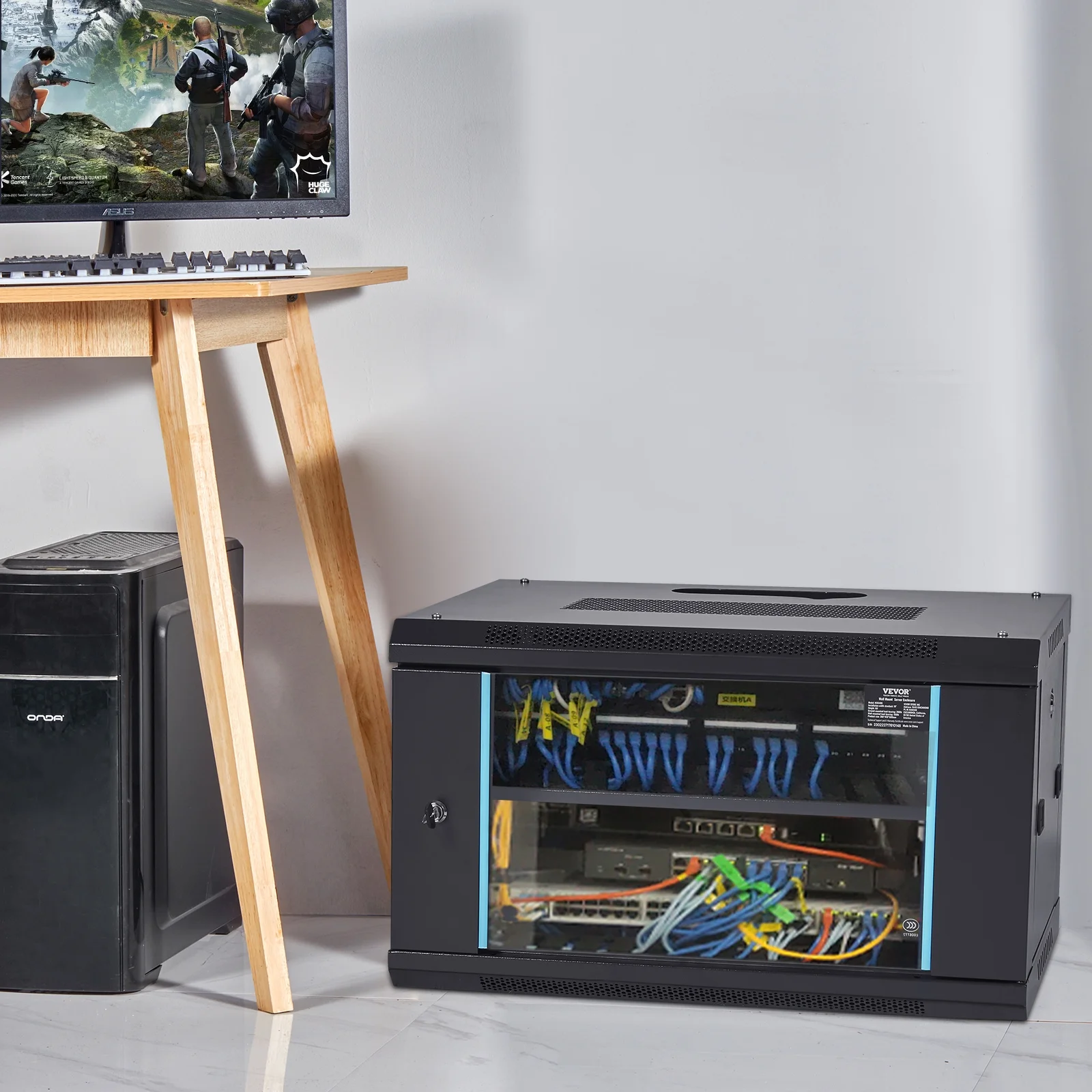BENTISM 6U 13.8'' Wall Mount Network Server 15.5'' Deep Rack Cabinet Enclosure Door Lock,2 x Shelves