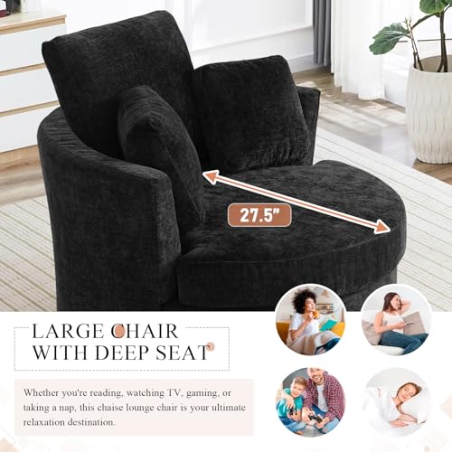 Chair and A Half with Ottoman, 360° Swivel Accent Barrel Chair Modern Comfy Round Reading Sofa Swivel Chairs Circle Lounge Chair for Bedroom Living Room w/4 Pillow Lower Seating Heigh (White, Large)