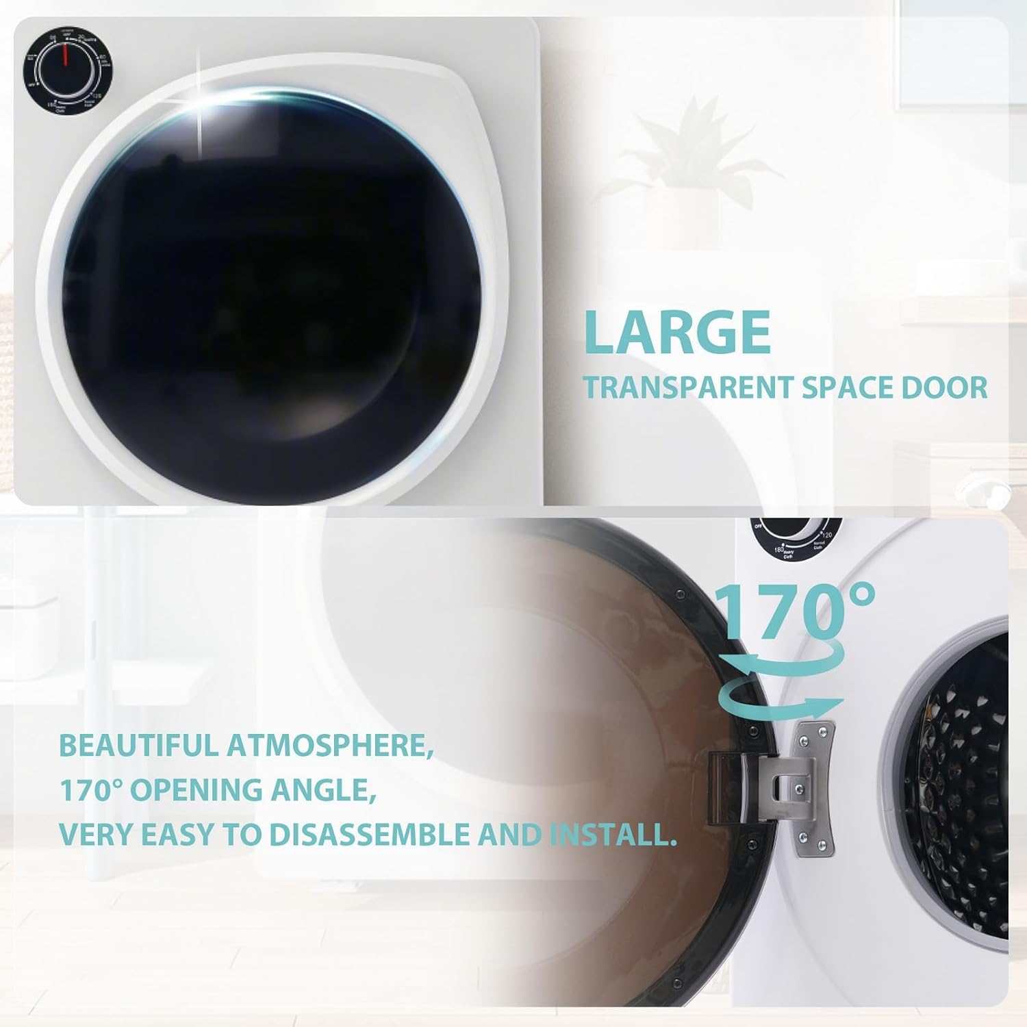 Compact Laundry Dryer, Electric Portable Clothes Dryer - 13.2 lbs Capacity, Stainless Steel Drum, Double Temperature Control Switch, 5 Drying Modes for Apartments, Home, Dorm - 1350W, White