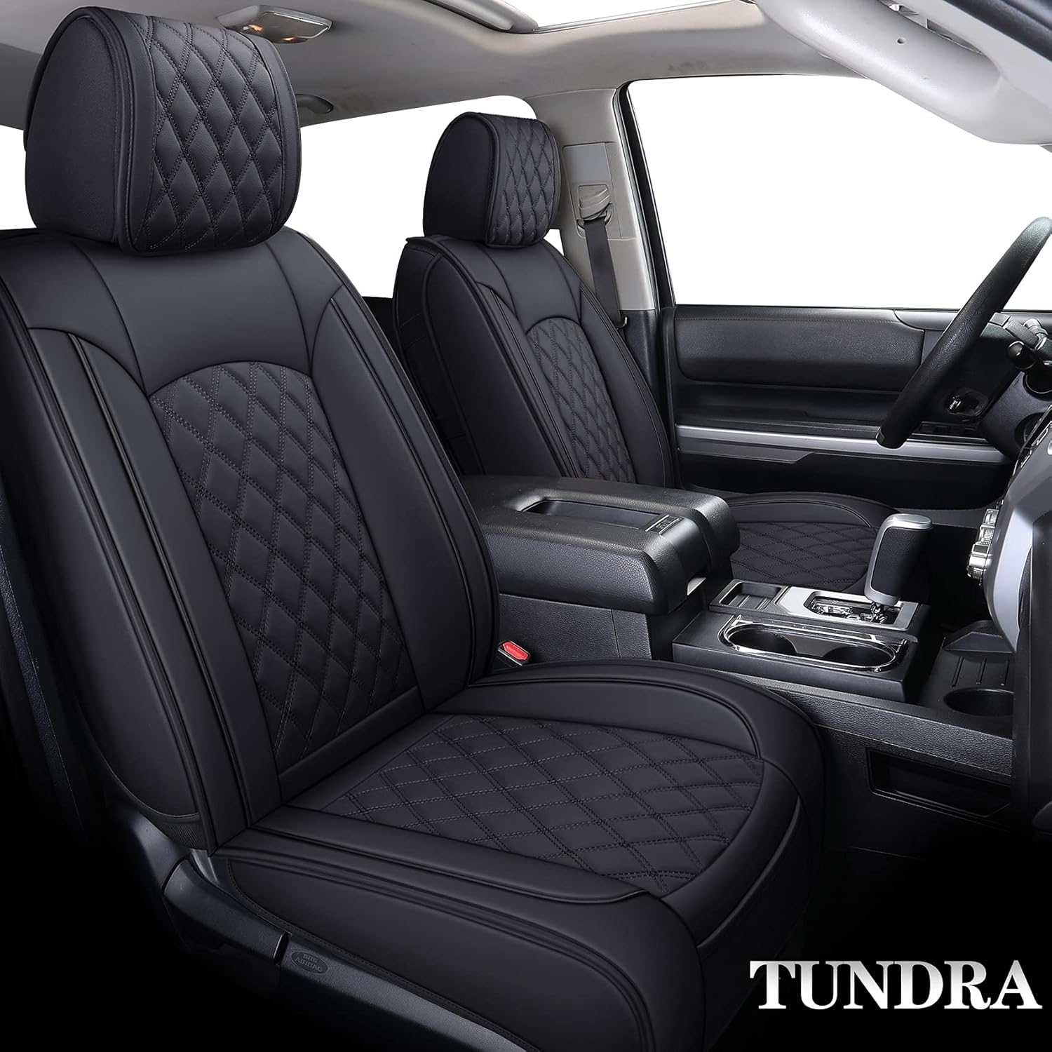YIERTAI Seat Covers for Toyota Tundra Truck Custom Fit 2008-2022 Crewmax Double Cab Crew Cab Waterproof Leather Airbag Compatible Cushions(2 PCS Front only/Black-White)