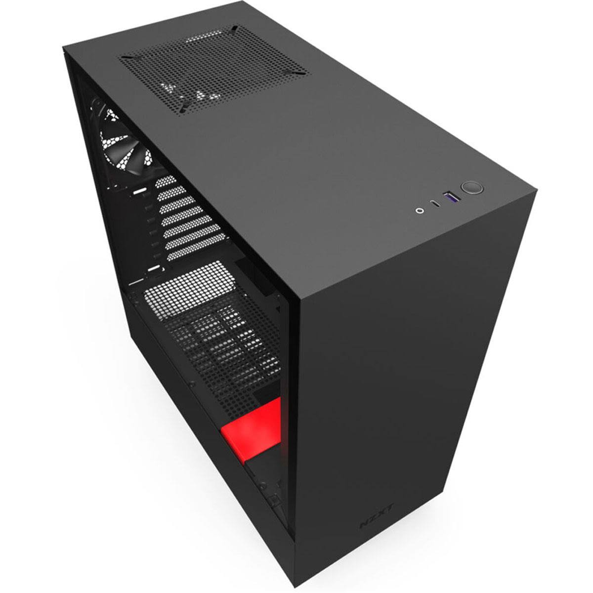 NZXT CA-H510B-BR Compact Mid-Tower Case Tempered Glass Matte Black/Red H510