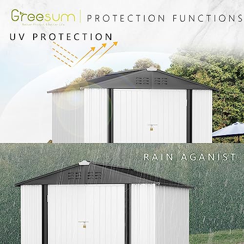 Greesum Outdoor Storage Shed 6 x 8 ft. Utility Tool Shed Metal Storage Garden Shed with Door & Lock for Patio Storage, Brown