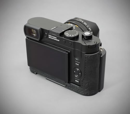 LIM'S Genuine Italy Leather Camera Half Case Metal Grip Dovetail Plate Handmade for Leica Q3 Q3 43 [All Black]