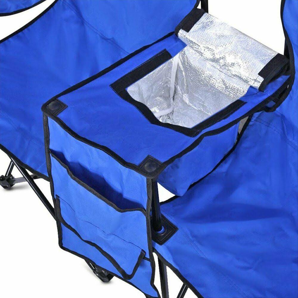 GoTEAM Portable Double Folding Chair w/Removable Umbrella, Cooler Bag and Carry Case (Blue)