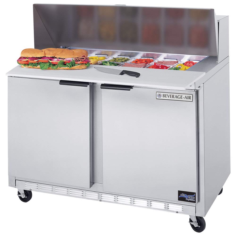 Beverage Air SPE48HC-12 48" W Two Door Refrigerated Sandwich/Salad Prep Table, 13.01 Cu. Ft. Capacity, Stainless Steel