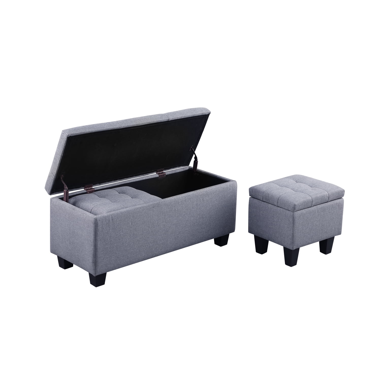 Holaki 3 in 1 Large Storage Ottoman Bench Set, Combination Tufted Ottoman Linen Bench for Living Room, Entryway, Hallway, Bedroom, Gray