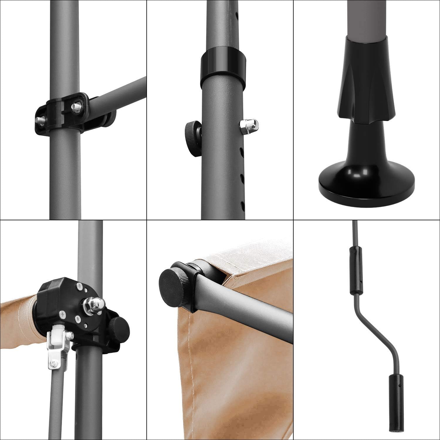118"×47" Patio Awning, Retractable Awning, Balcony Awning, UV & Water Resistant, Height Adjustable, with Hand Crank, Khaki