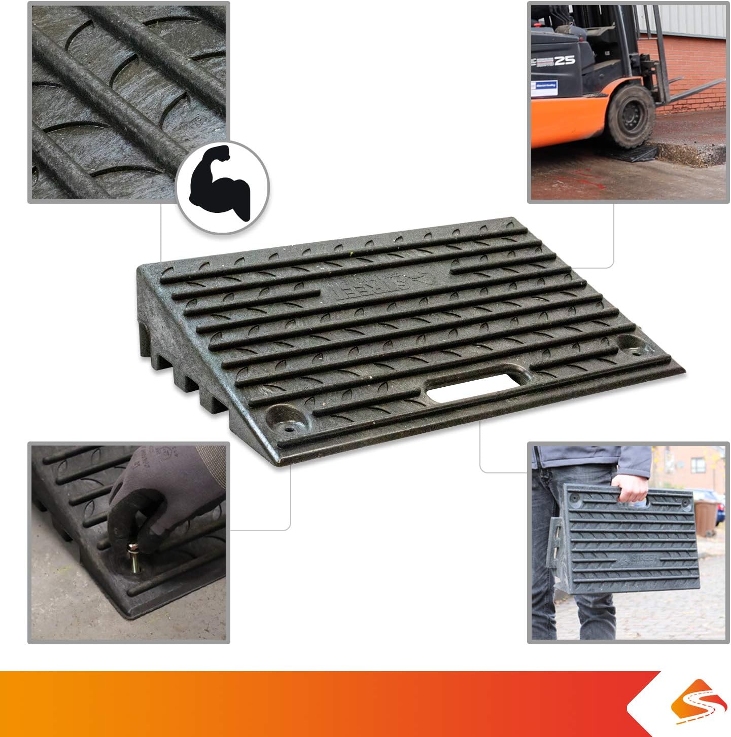 4 Inch Driveway Curb Ramp Pack of 2, Heavy Duty Rubber Ramps Perfect for Sidewalk, Low Cars, Curb Ramps for Motorhome, Truck, Shed Ramps, Pets & Wheelchair Threshold Ramp
