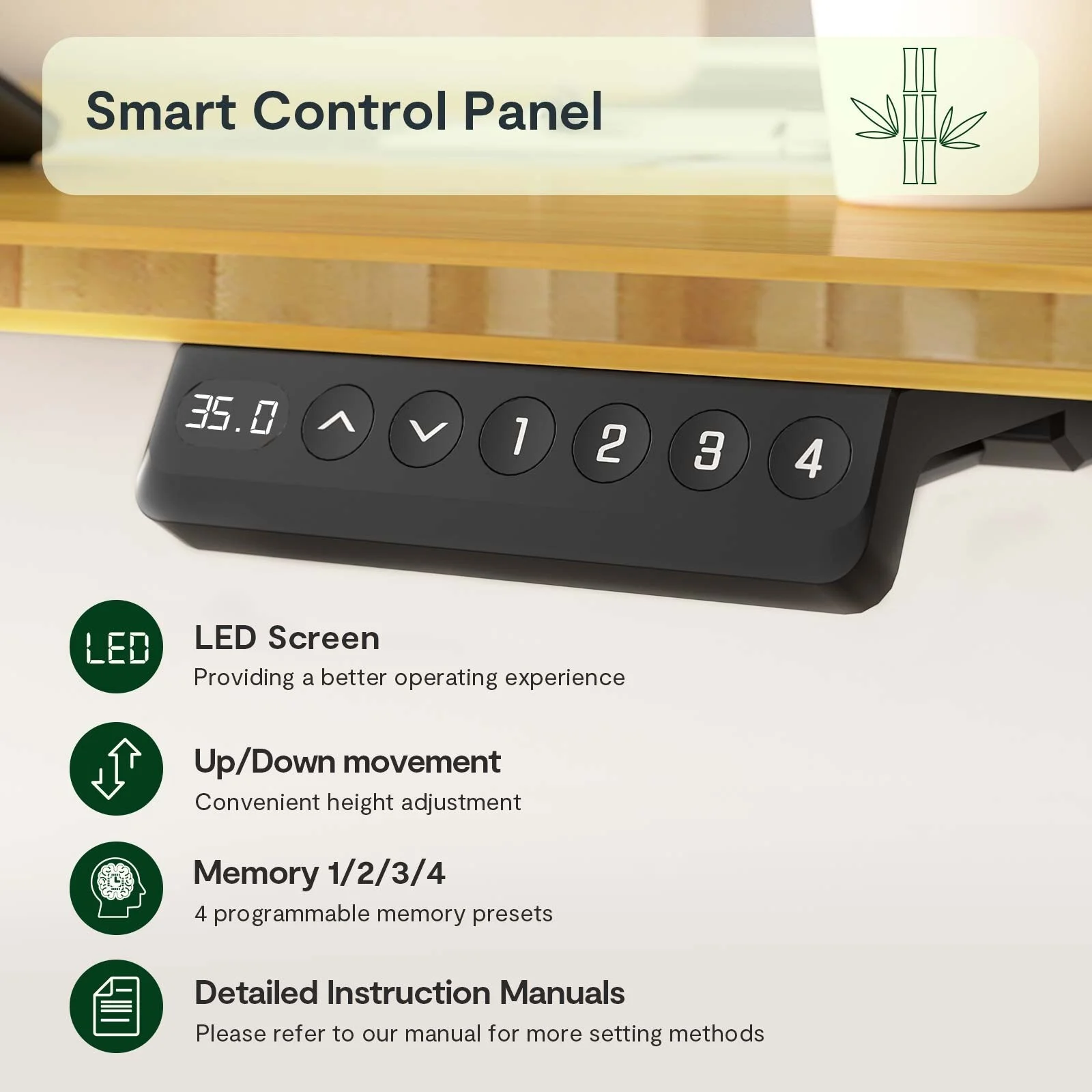 FlexiSpot  100% Bamboo Whole-Piece Desktop Ergonomic Electric Home Office Standing Desk Memory Controller 60''X30'' - White