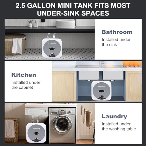 DAORDAER 110/120v 1.5kw Mini Tank Electric Water Heater 2.5 Gallon Compact Under Sink Water Heater Knob Temperature Adjustment Instant Hot Water Heater For Home Kitchen