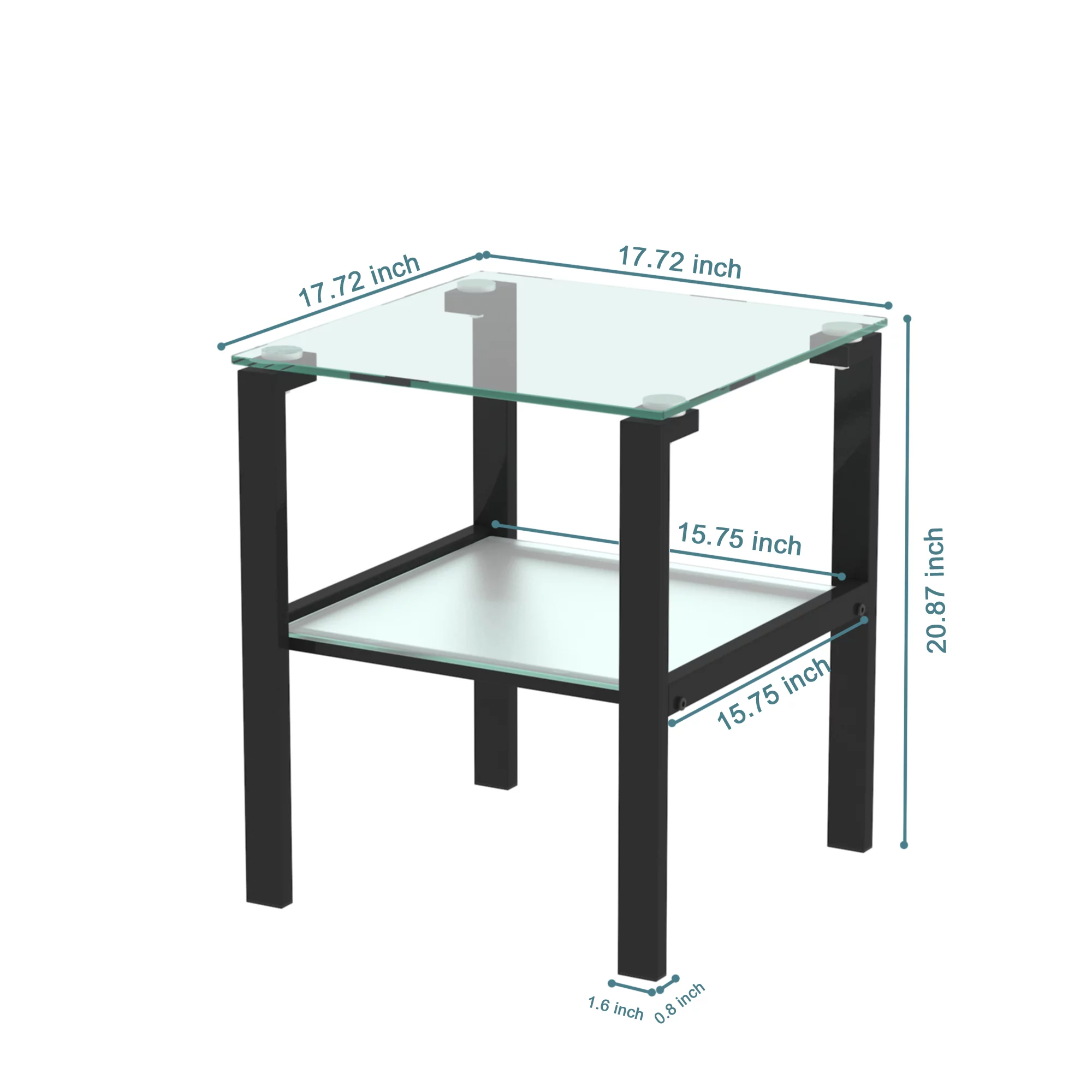 Ufurpie Set of 2 Tempered Glass End Table,Tea Table,Coffee Table,Square Side Table for Living Room,OfficeBlack