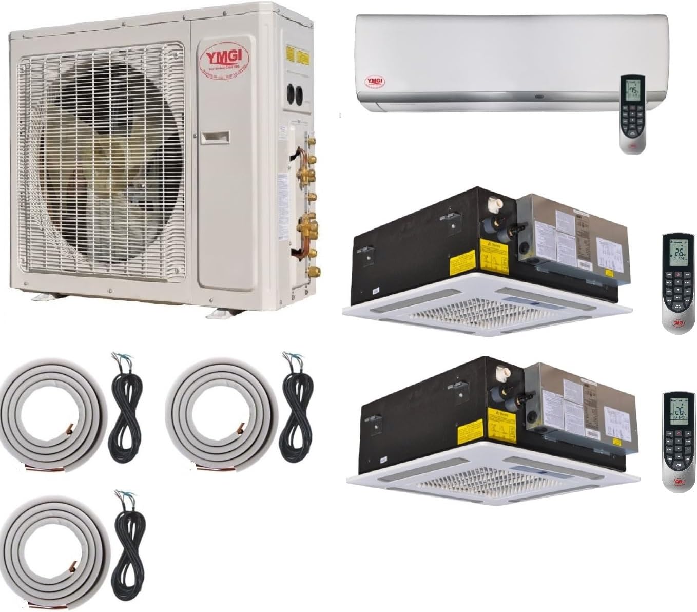 Three Zone 36000 BTU 3 Zone 12000 12000 12000 21 SEER 3 Ton Wall Mounted plus Ceiling Mount Mini Split Air Conditioner with Heat Pump with 25Ft installation Lineset