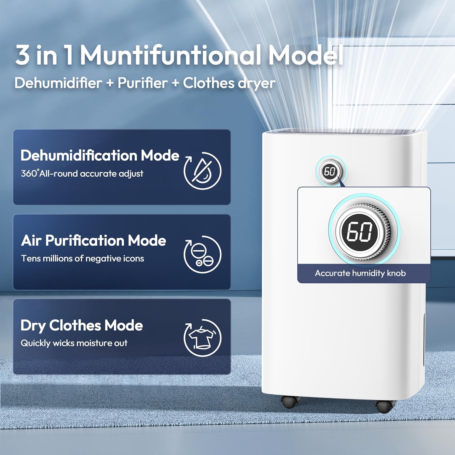 2000 Sq Ft 30 Pints Dehumidifiers for Large Room, Basements, Home, Bathroom, Bedroom, with Auto or Manual Drainage | 36db Industry Leading Noise Reducing | Air Filter, Three Operation Modes,