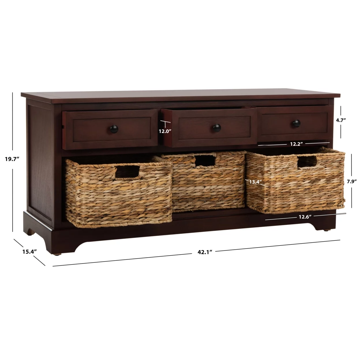 SAFAVIEH Damien 3-Drawer Storage Bench Red