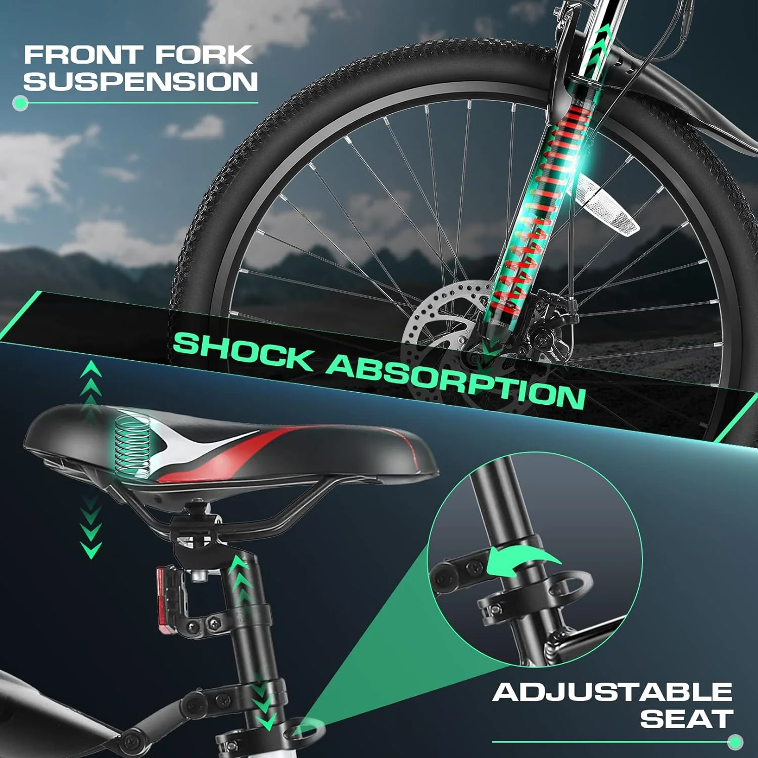 Vivi Electric Bike 26 Adult Electric Mountain Bike 500W Hardtail Electric Commuter Bike 21 Speed with Cruise Control Up to 20MPH & 50Miles