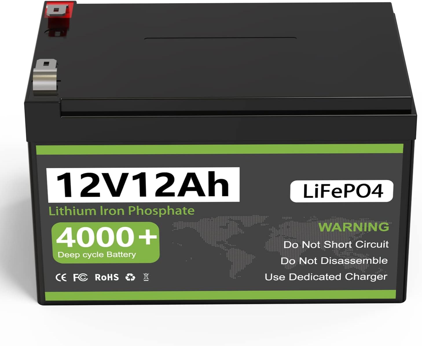 12V 100Ah LiFePO4 Battery Built-in 100A BMS Deep Cycle Lithium Battery for Marine, RV, Backup Power, Home Energy Storage, Outdoor Camping Power Support