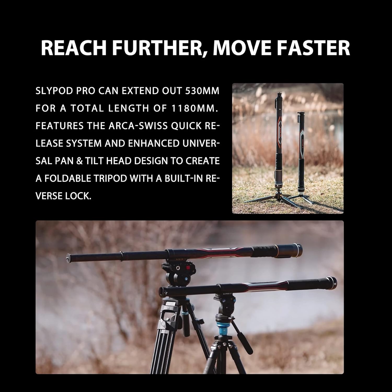 MOZA Slypod Pro Motorized Monopod Camera Slider Made of Carbon Fiber, Vertical Payload 13Lb,Extendable to 54.3 in with Pan and Tilt Head & Tripod for DSLR Camera,or Use with stabilizer