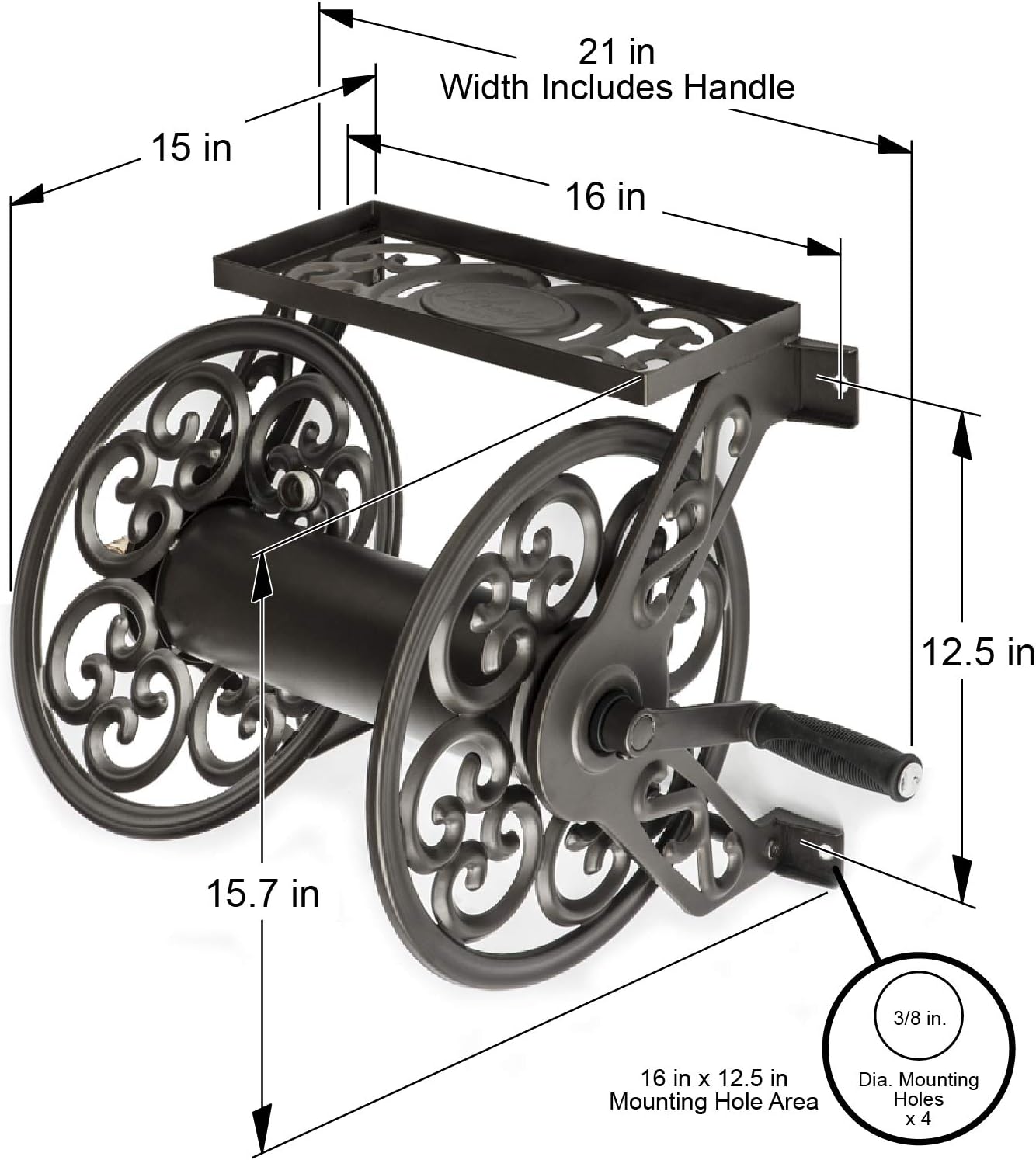 Liberty Garden Products 708 Steel Decorative Wall Mount Garden Hose Reel, Holds 125-Feet of 5/8-Inch Hose - Bronze