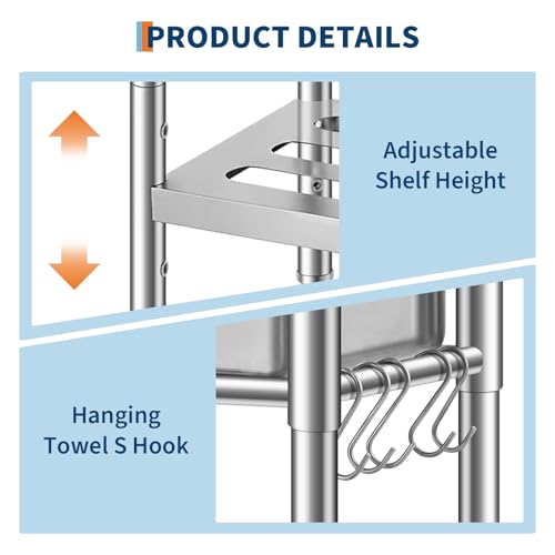 Commercial Stainless Steel Utility Sink with Faucet, Freestanding Laundry Sink with Adjustable Legs, Storage Shelf, Hooks, Backsplash, Hot & Cold Water for Kitchen, Garage, Outdoor, Farm