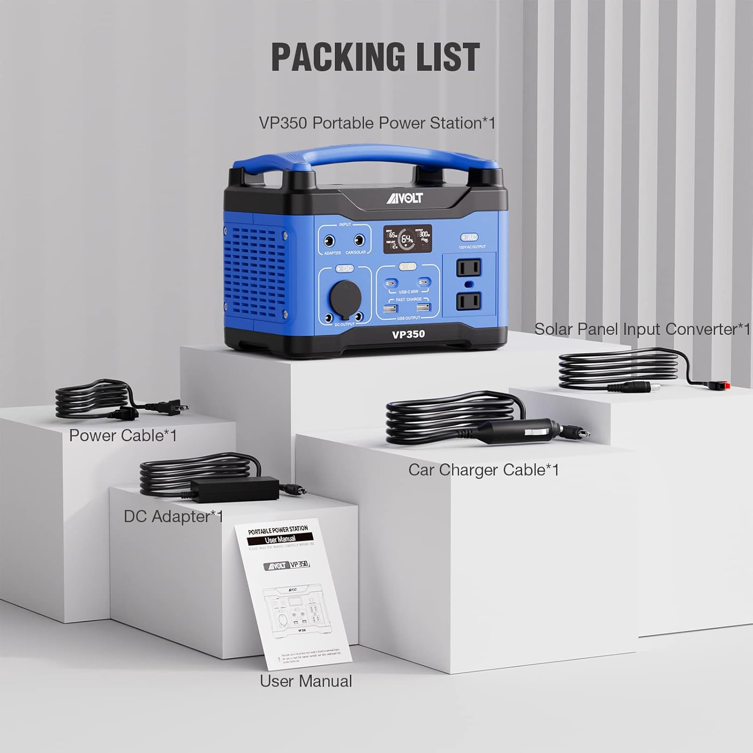AIVOLT Portable Power Station 300W/266Wh Solar Powered Generator, Backup Lithium Battery with LED Light 120V Pure Sine Wave AC Outlets(Surge 600W), USB-C Ports, for Outdoor Camping Home CPAP Backup