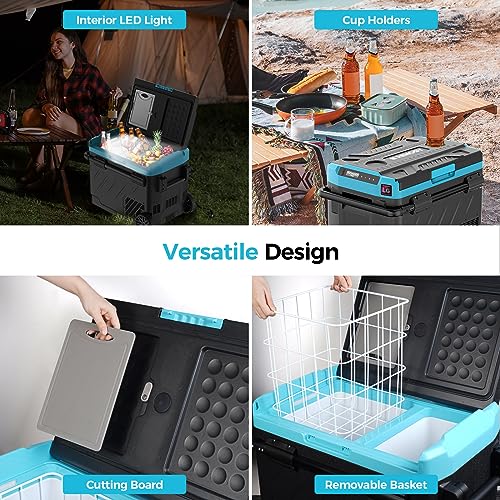Renogy Car Refrigerator, Electric Cooler LG Powered Compressor Car Fridge, Dual Zone, App Control, Cooling from -4~68°F, Portable Freezer for Camping, RV, Fishing, Outdoor, Truck