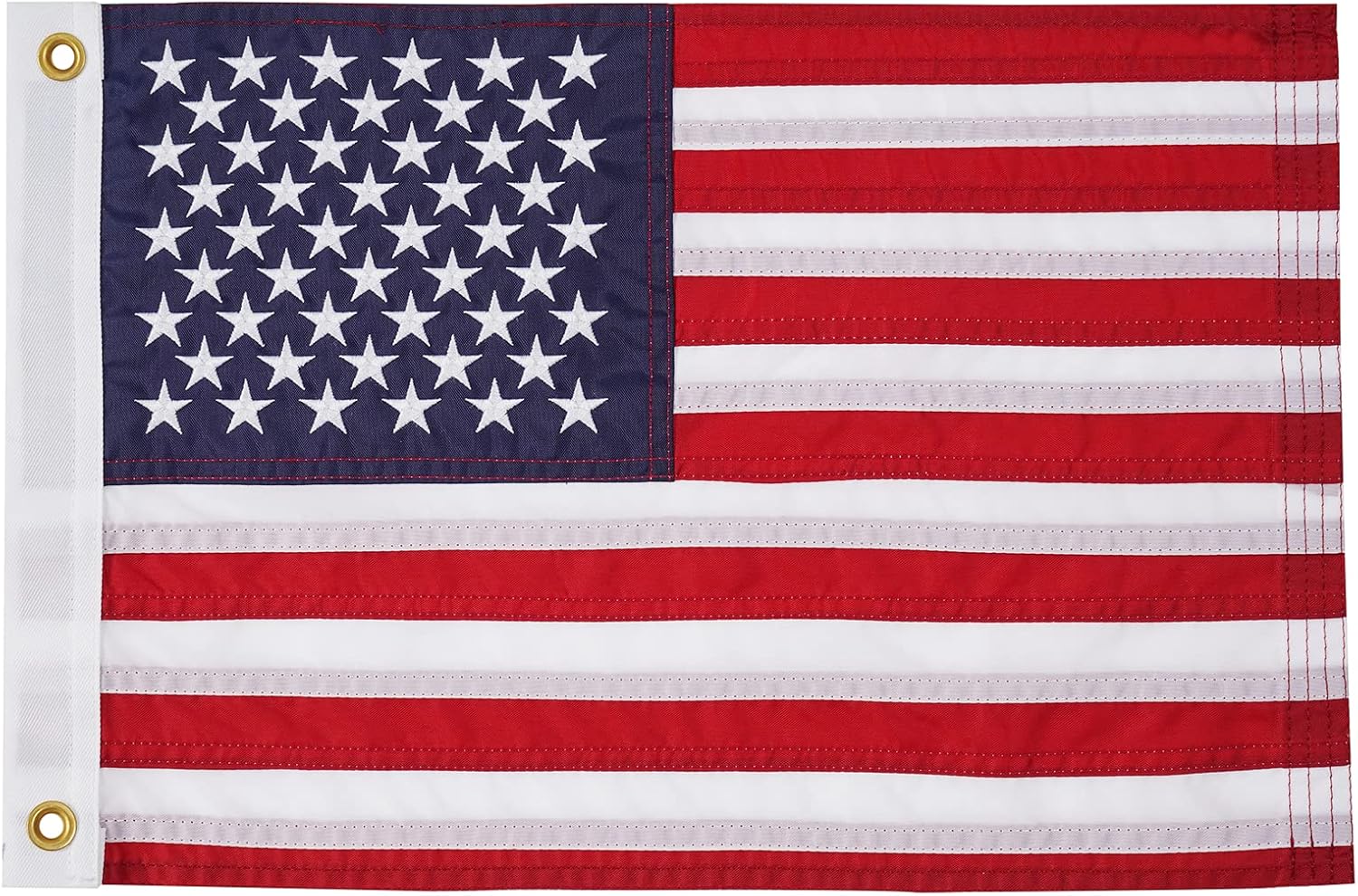 SYII American US Boat Flag 12x18 Inch Made in USA, Embroidery 50 Stars Ensign Nautical U.S.A Flags with 2 Brass Grommets, Heavy Duty Nylon Outdoor Banner for Yacht