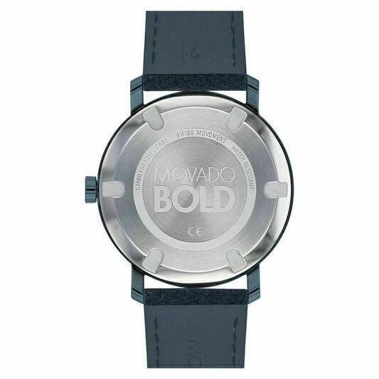 Movado Men&s BOLD Evolution Watch 3600614 - 40mm - Blue-toned Sunray Dial - Blue Ion-plated Stainless Steel Case - Navy Blended
