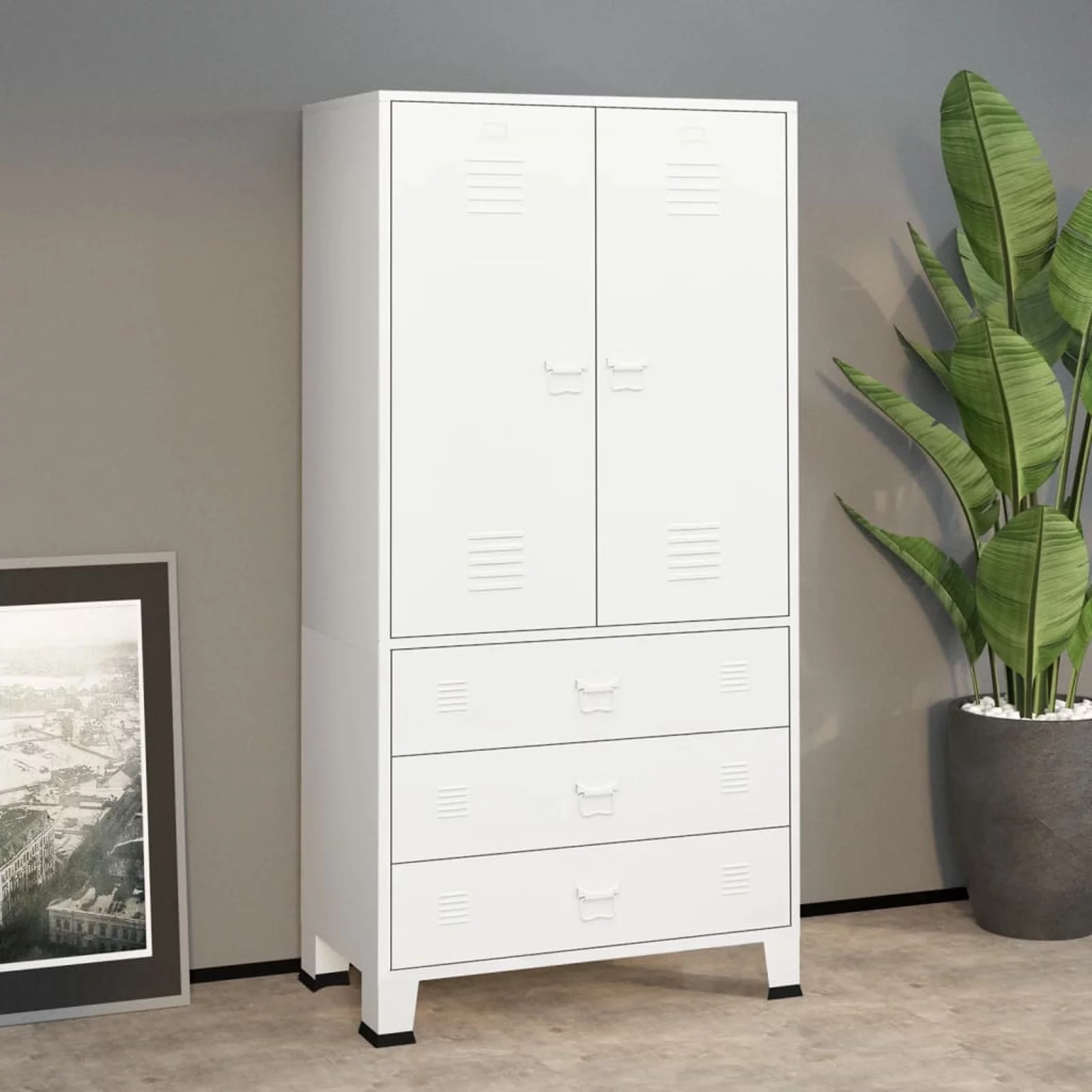 moobody Wardrobe with Hanging Rod, Storage Shelves and Drawers Industrial Metal Wardrobe Armoire Cloth Organizer Cabinet for Bedroom Home Funiture 35.4 x 19.7 x 70.9 Inches (W x D x H) - Curated Treasures Market