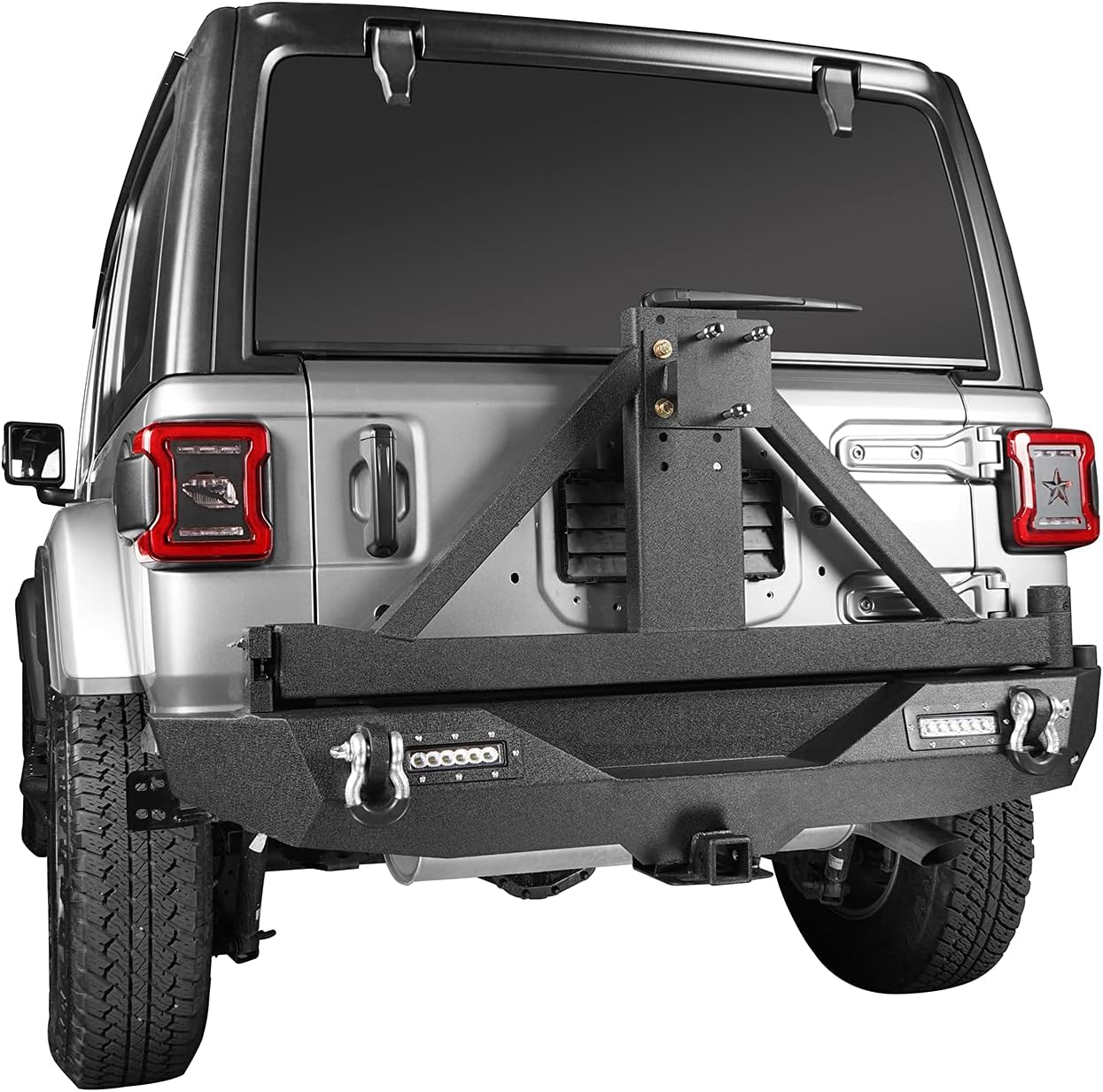 u-Box JL Solid Steel Rear Bumper w/ Spare Tire Carrier & LED Floodlights Compatible with Jeep JL & JLU Wrangler 2018 2019 2020 2021 2022